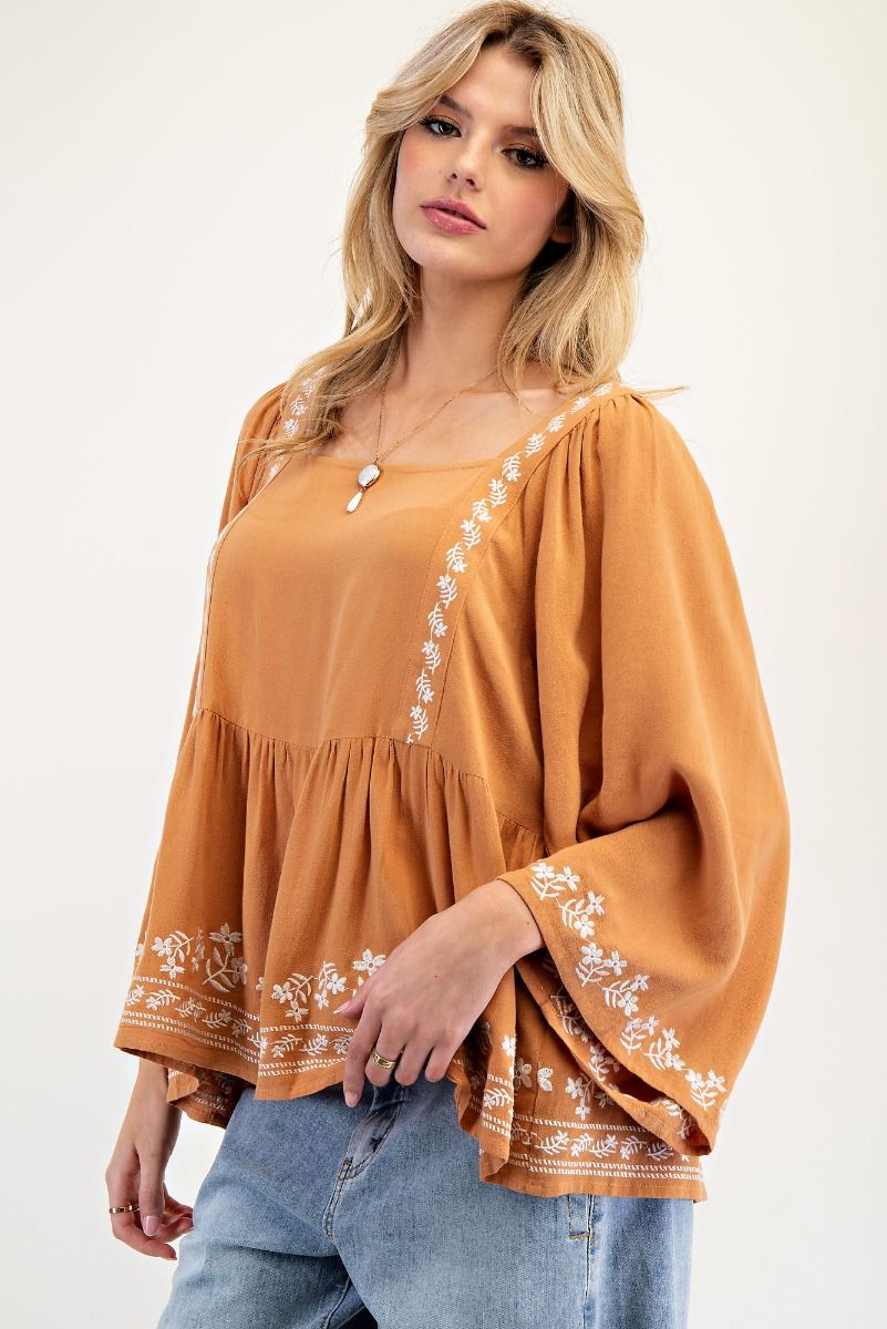 Fall Florals Embroidered Top