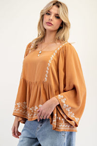 Fall Florals Embroidered Top