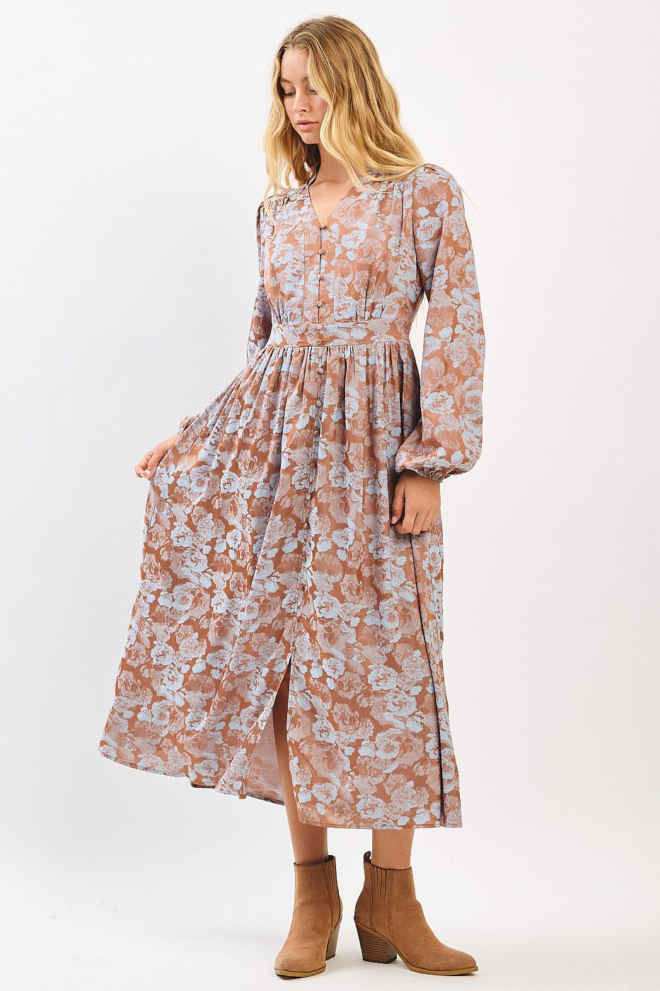 Floral Jacquard Button Front Dress