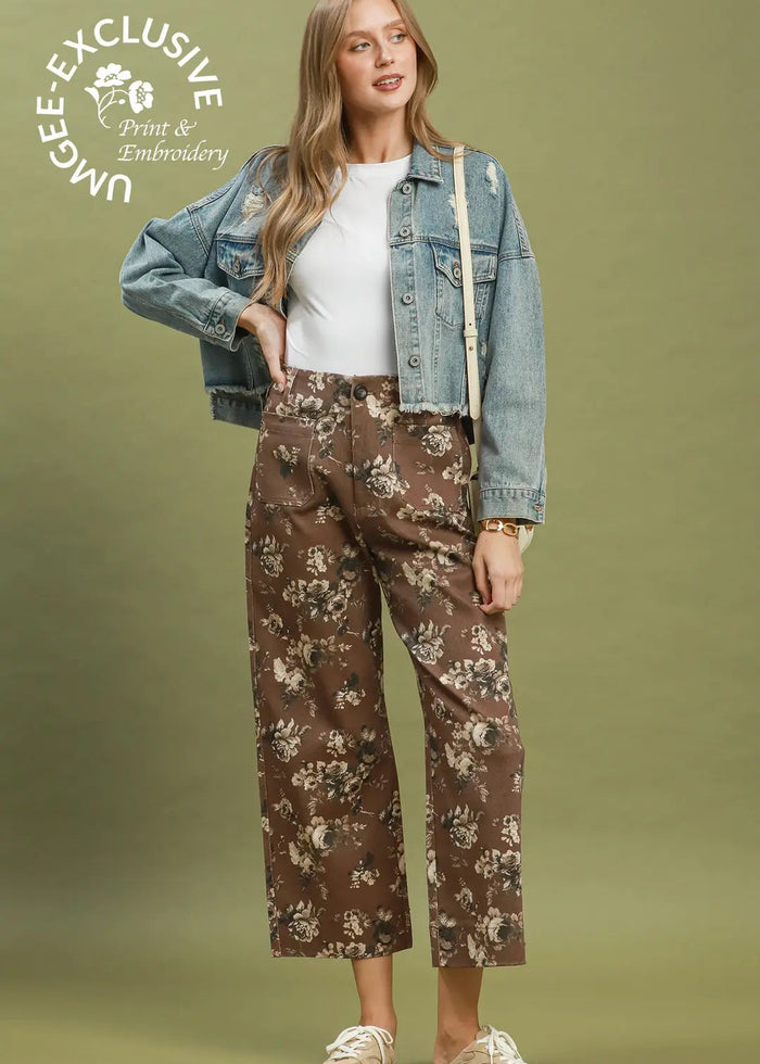 Floral Print Cropped Pants