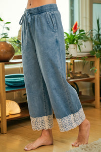 Flower Lace Hem Wide Leg Pants