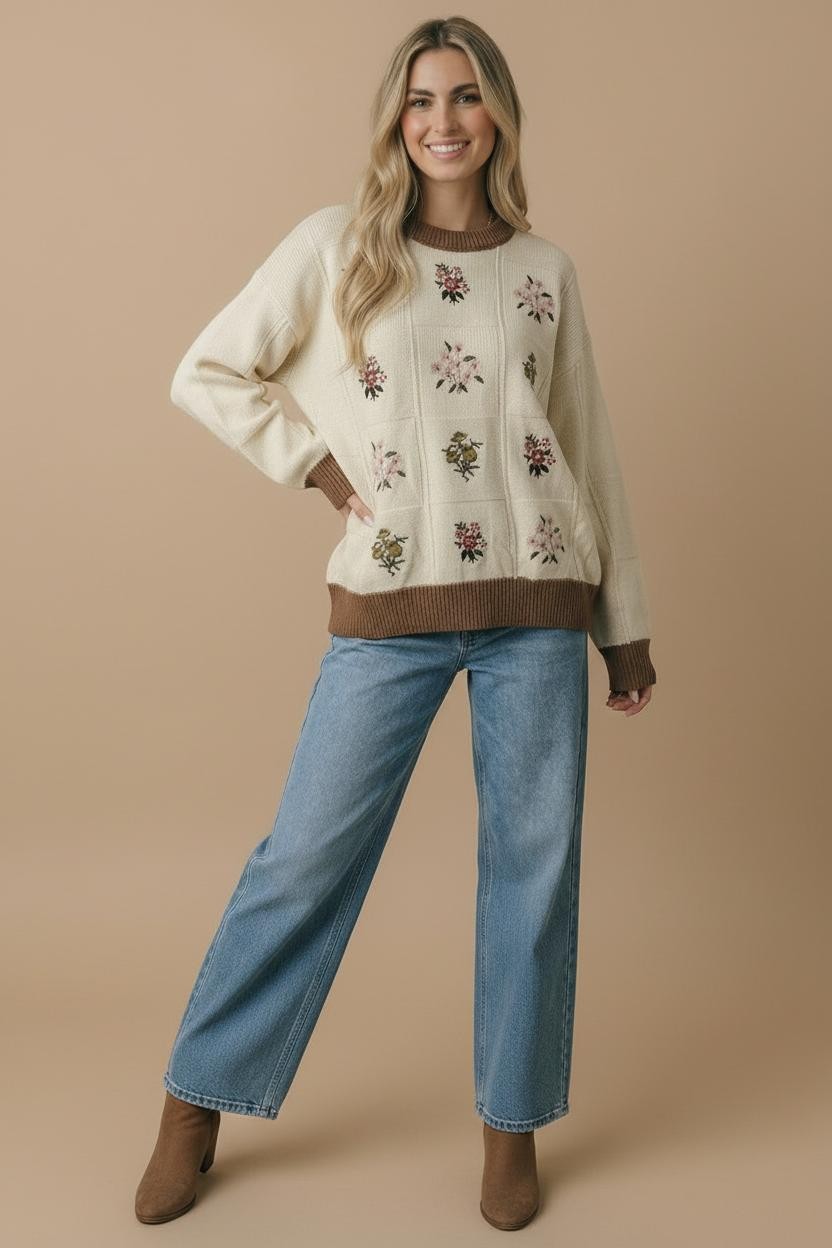 Embroidered Flowers Sweater