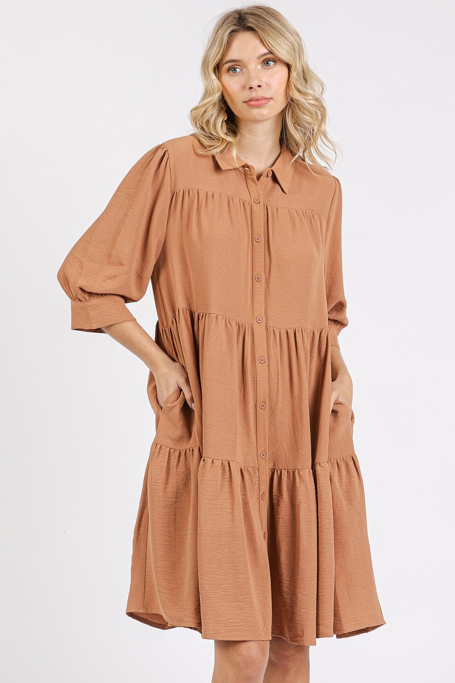 Tiered Button Shirt Dress