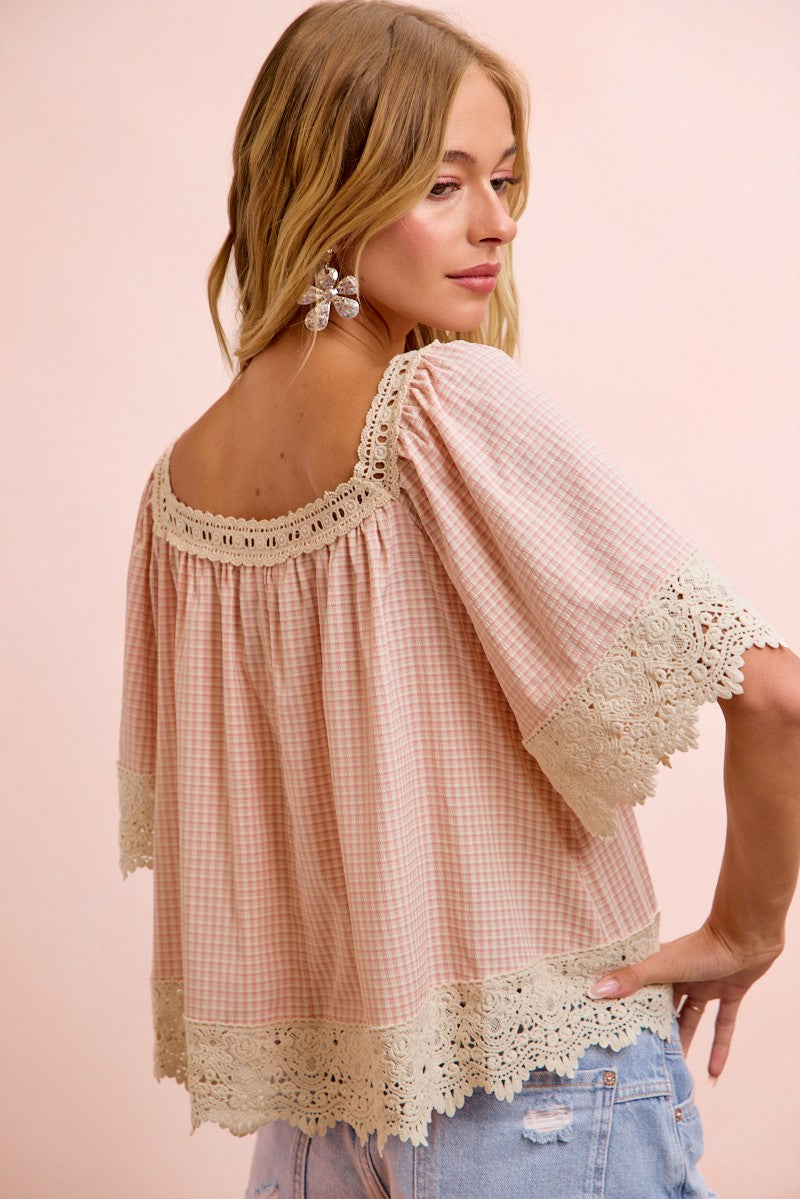 Gingham Lace Top