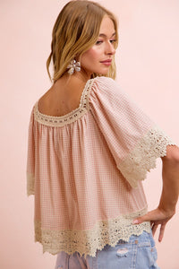 Gingham Lace Top