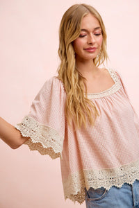 Gingham Lace Top