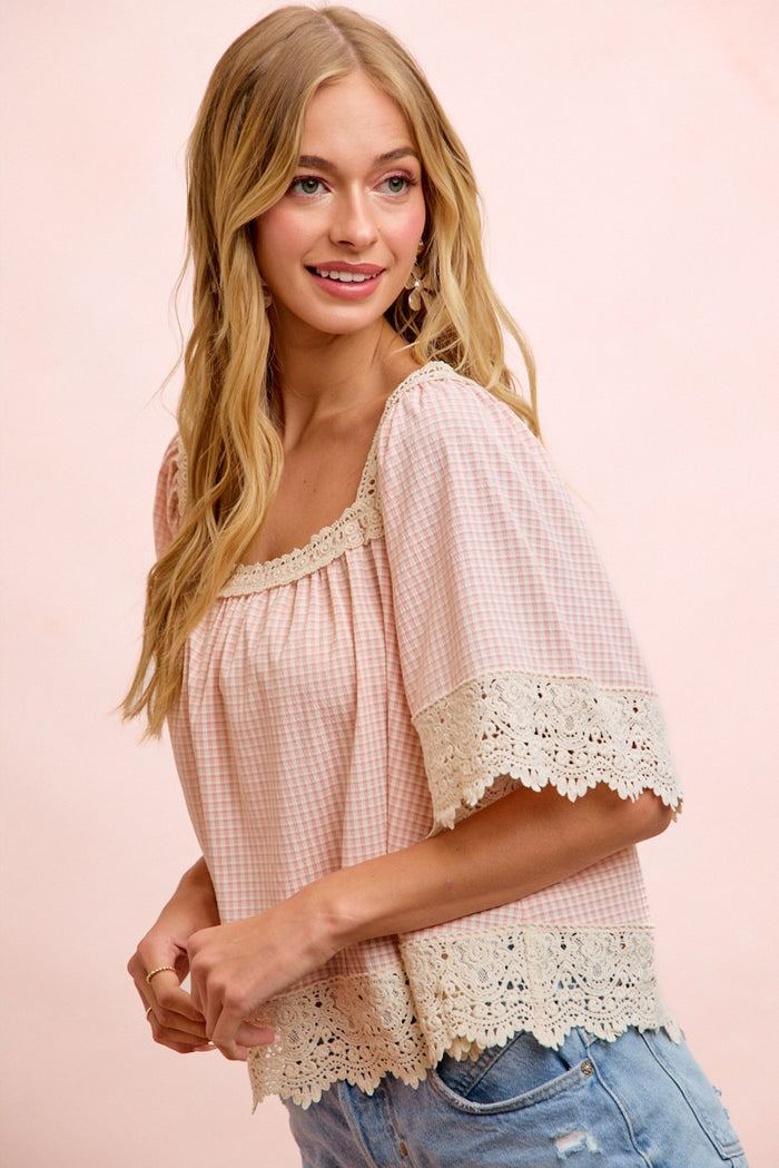 Gingham Lace Top