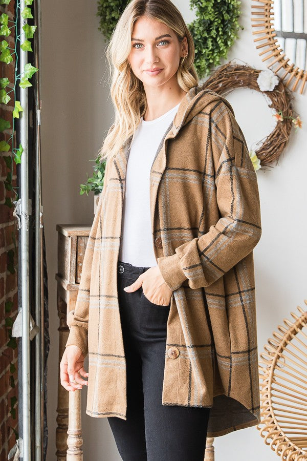 Hooded Plaid Shacket