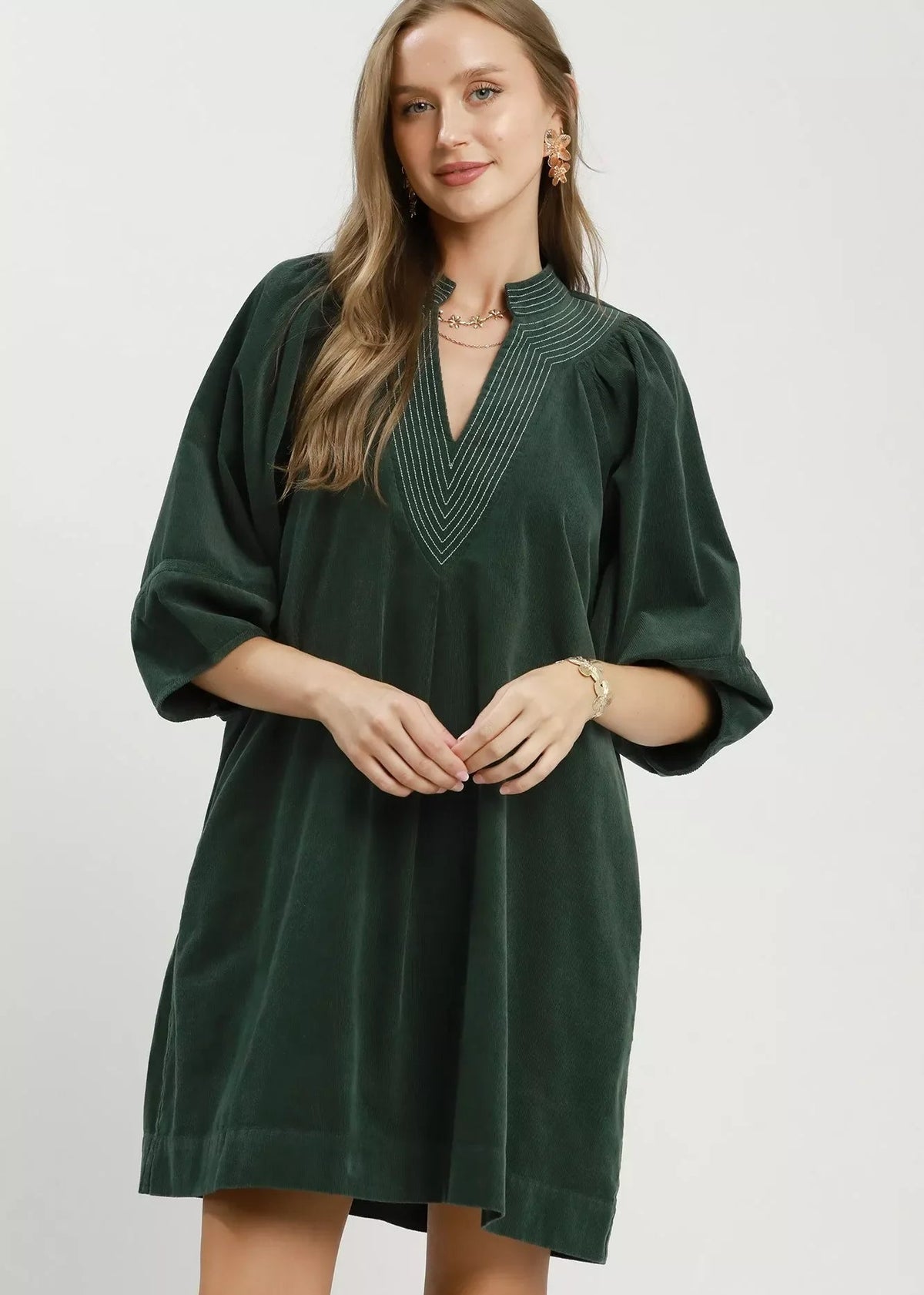 Corduroy Puff Sleeve Dress