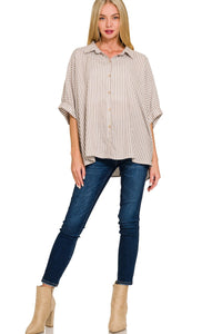 Striped Flowy Button Top