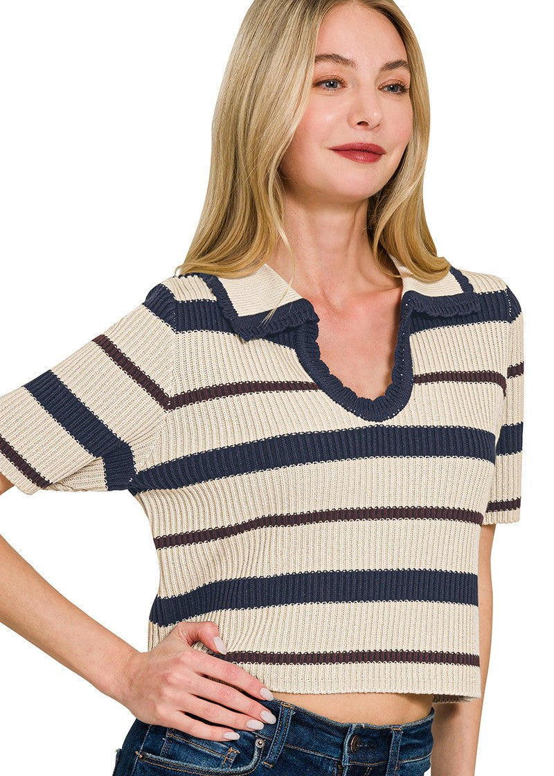 Striped Crop Sweater Top