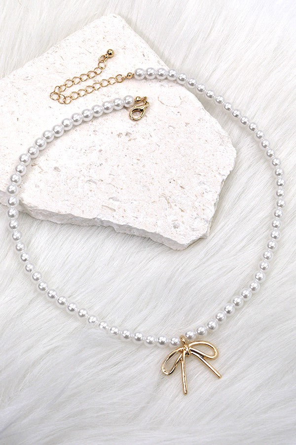 Pearl and Bow Necklace