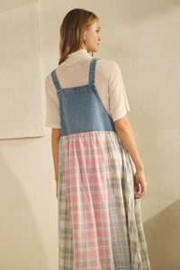 Patchwork Plaid Overall Dress