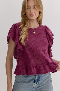 Ruffled Crop Sweater Top