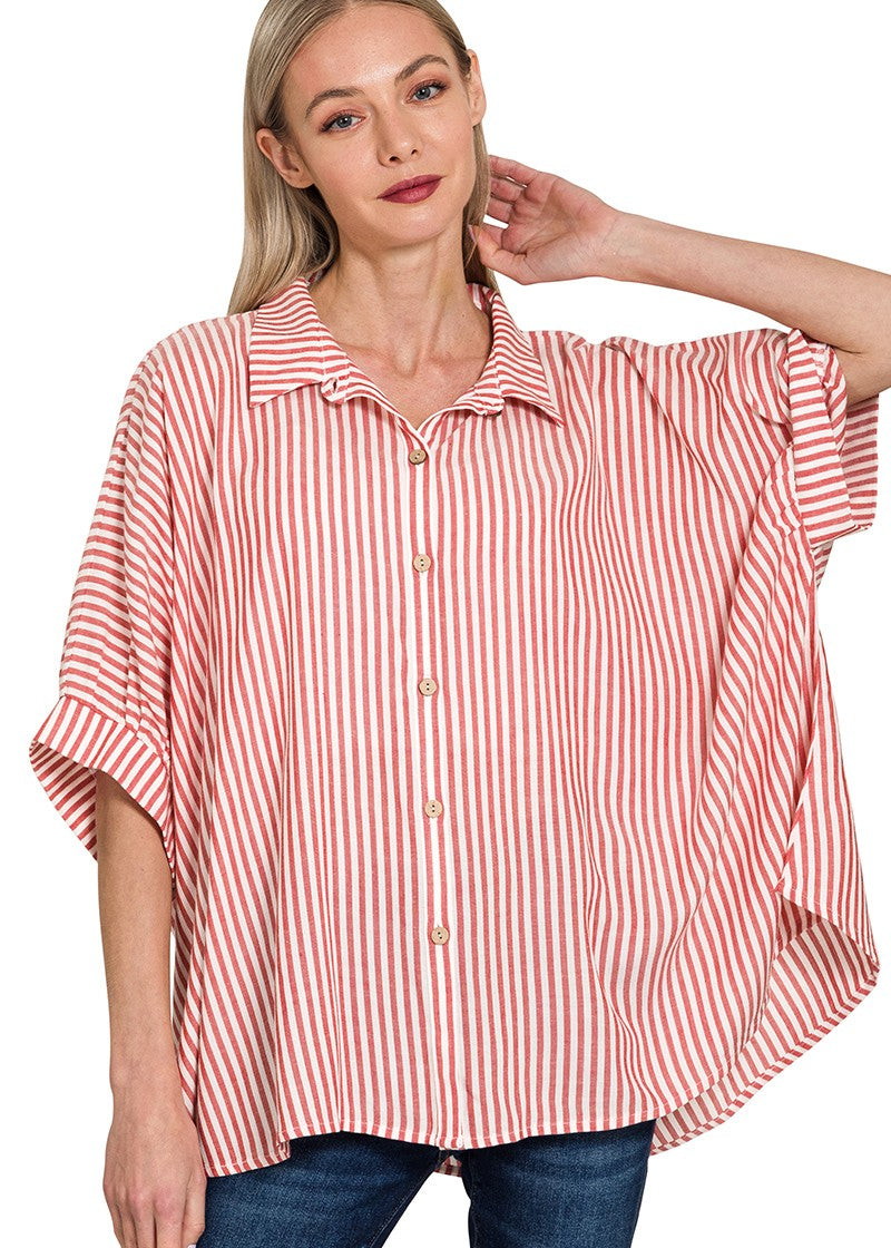 Striped Flowy Button Top