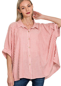 Striped Flowy Button Top