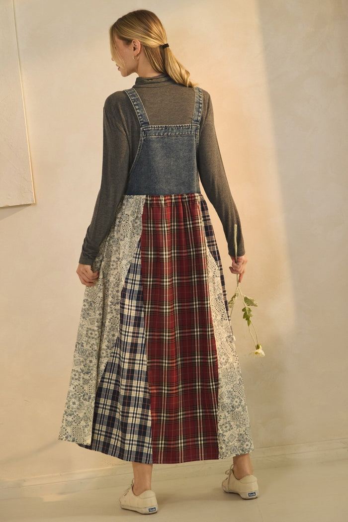 Denim Patchwork Overall Dress