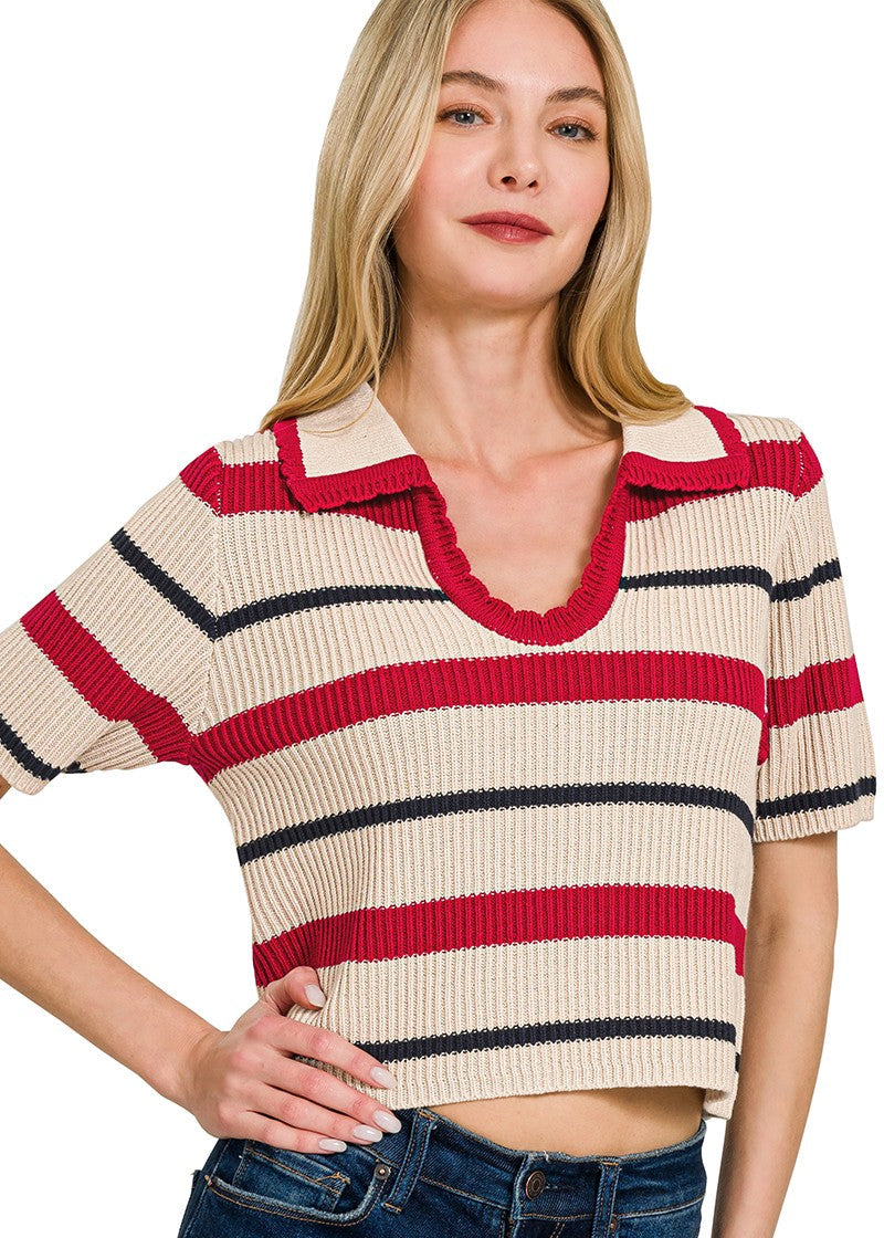 Striped Crop Sweater Top