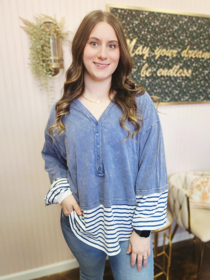 Button Front Striped Top
