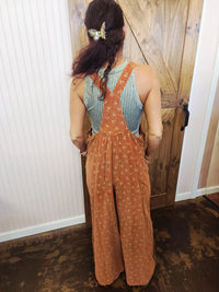 Floral Printed Corduroy Overalls