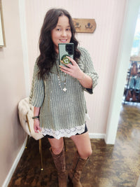 Chunky Lace Trim Sweater