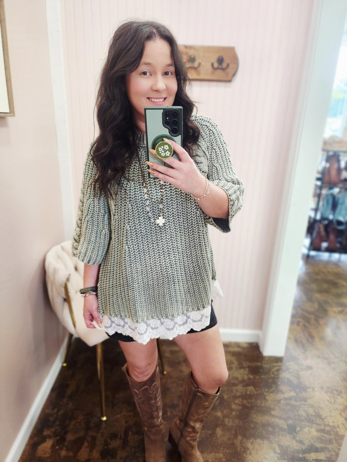 Chunky Lace Trim Sweater
