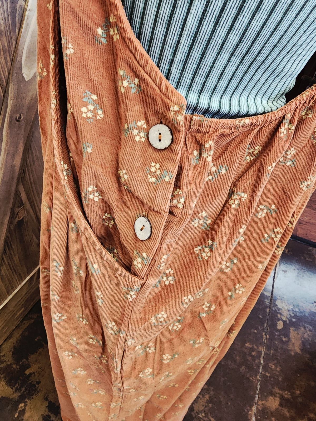 Floral Printed Corduroy Overalls
