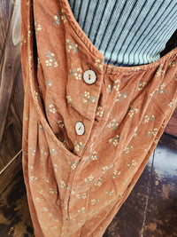 Floral Printed Corduroy Overalls