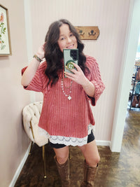 Chunky Lace Trim Sweater