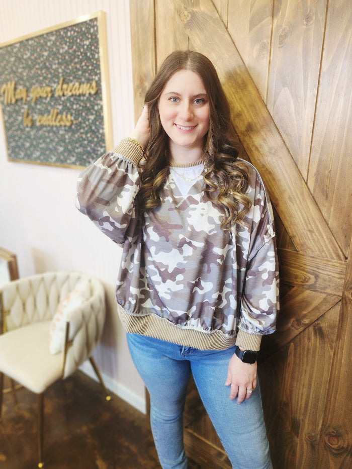 Camo Print Pullover Top