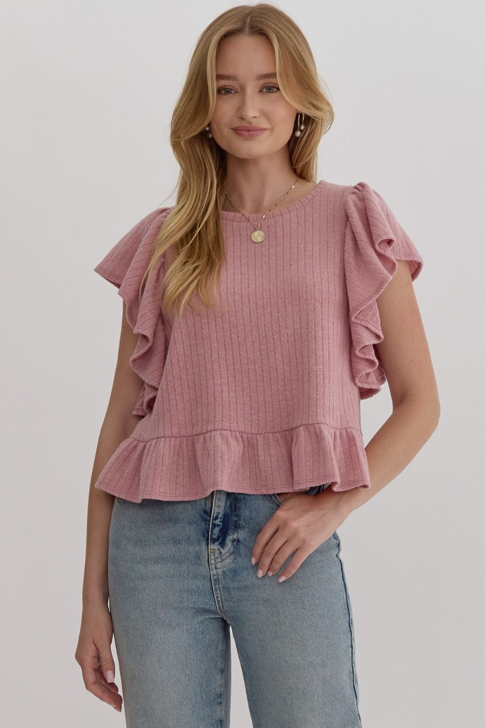 Ruffled Crop Sweater Top