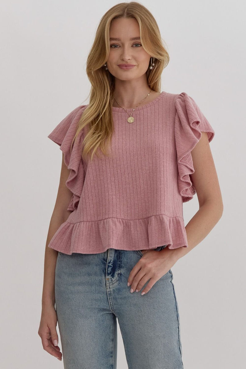 Ruffled Crop Sweater Top