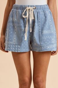 Bandana Print Denim Shorts