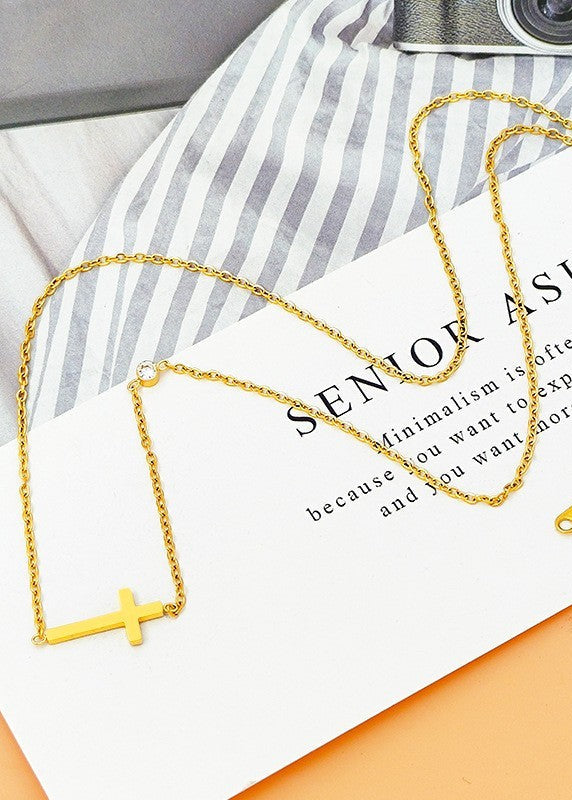 Tarnish Free Cross & Stone Necklace
