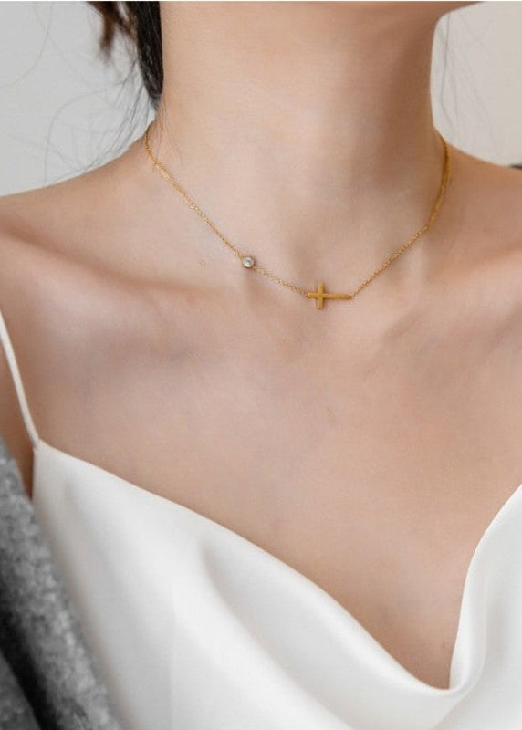 Tarnish Free Cross & Stone Necklace