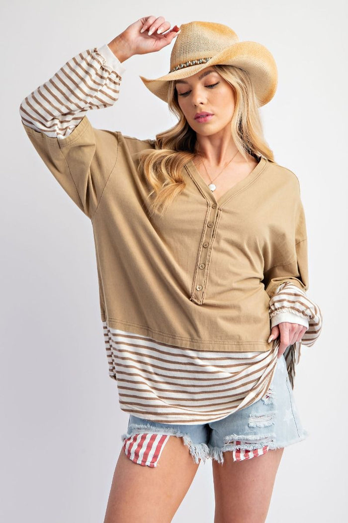 Button Front Striped Top