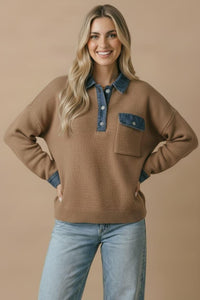 Pops of Denim Sweater Top