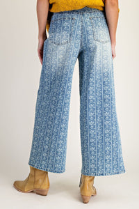 Easel Washed Floral Denim Pants