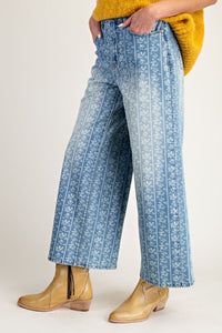 Easel Washed Floral Denim Pants