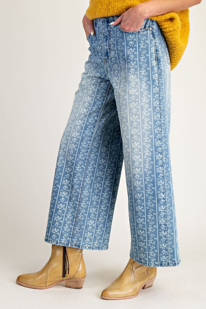 Easel Washed Floral Denim Pants