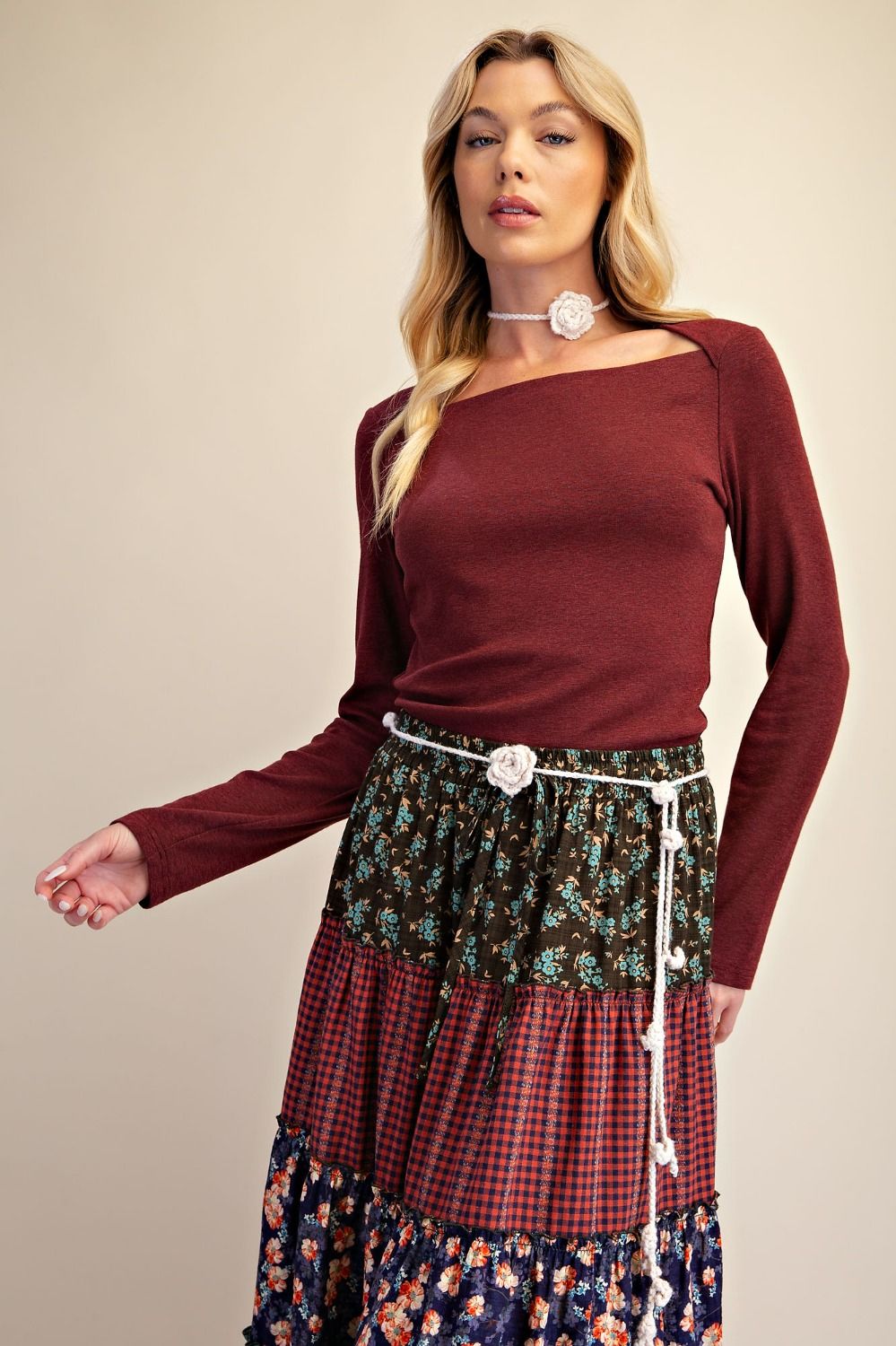 Boat Neck Knit Top