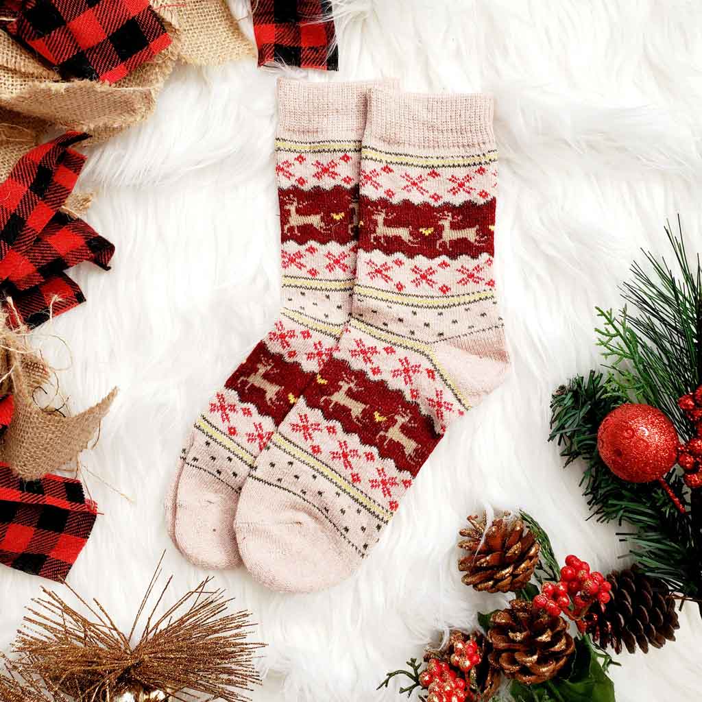 Adult Winter Holiday Deer Print Socks