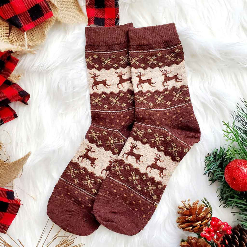 Adult Winter Holiday Deer Print Socks