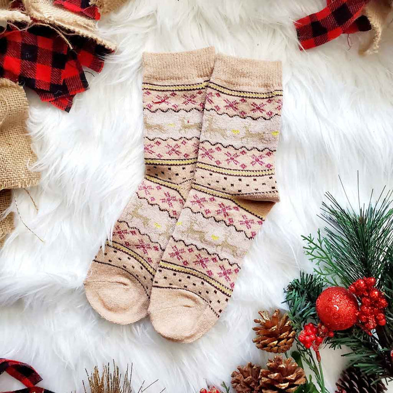 Adult Winter Holiday Deer Print Socks