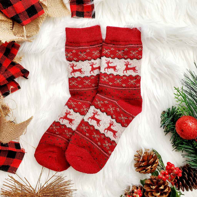 Adult Winter Holiday Deer Print Socks