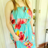 Aqua Floral Off Shoulder Maxi Dress