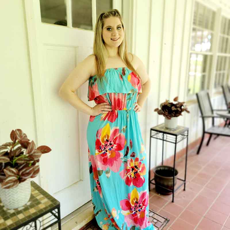 Aqua floral maxi discount dress