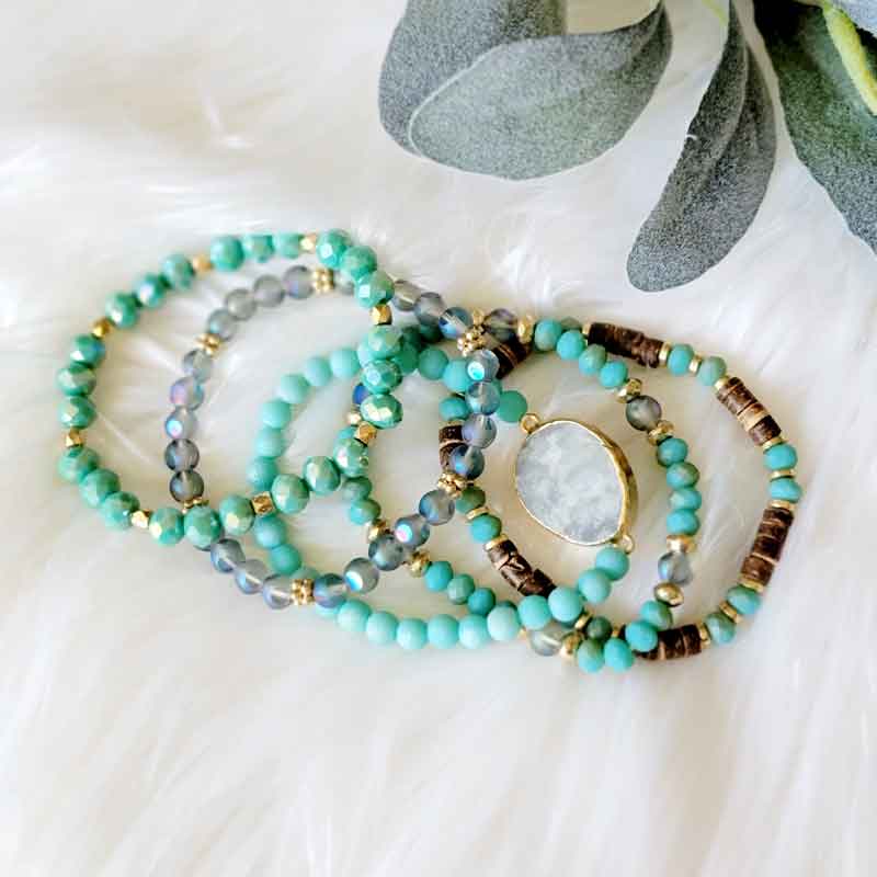 BOHO Natural Stone Charm Bracelet Set