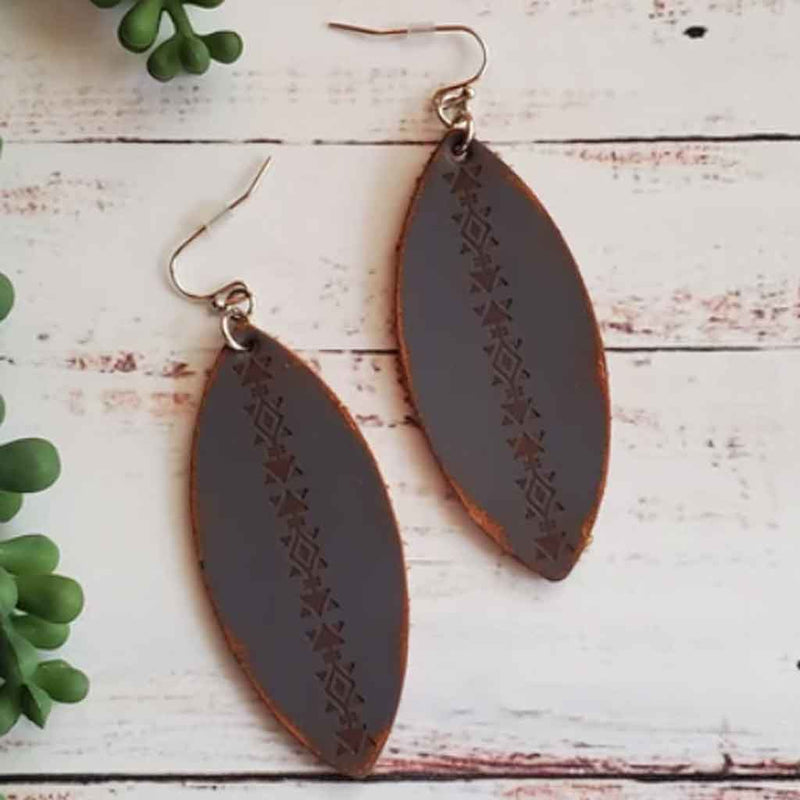 Leather Earrings with Boho Style Print | LAST ONE!