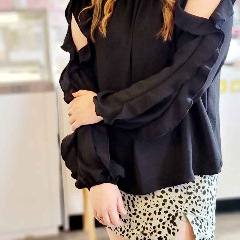 Cold Shoulder Ruffle Sleeve Top